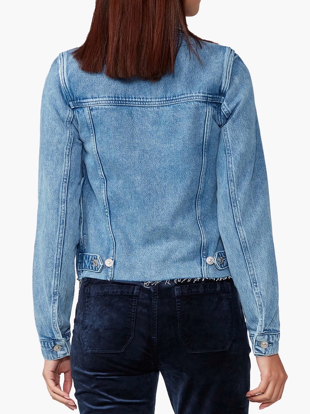 PAIGE Light Blue Denim Rowan Jacket with Raw Hem pearl blue Sz XS - Picture 2 of 10